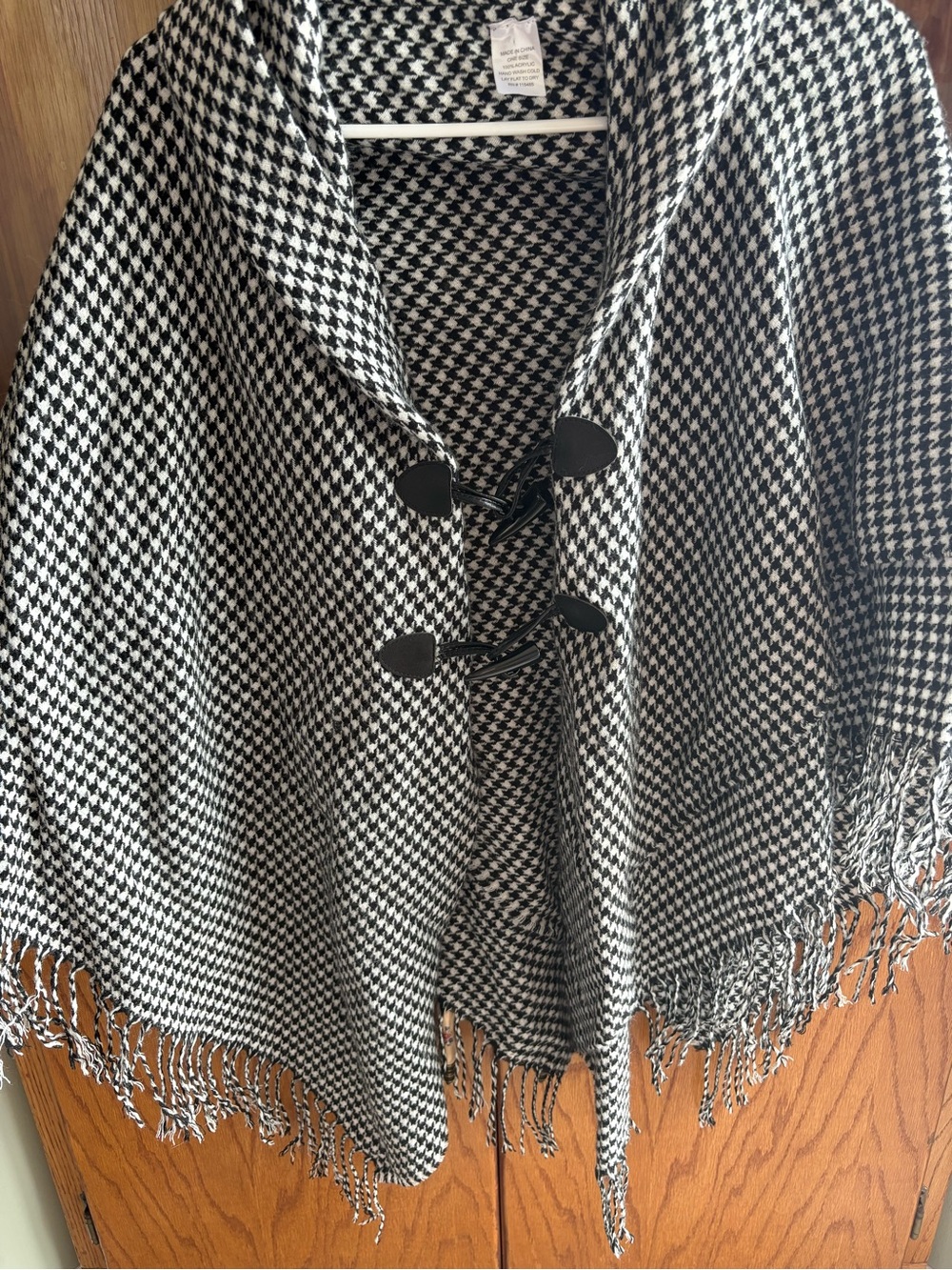 Black & White Houndstooth Toggle Poncho